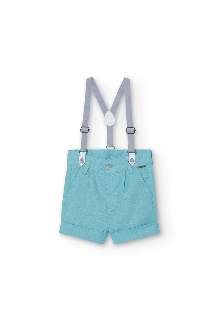 Bermudas de lino con tirantes de bebé niño en color verde