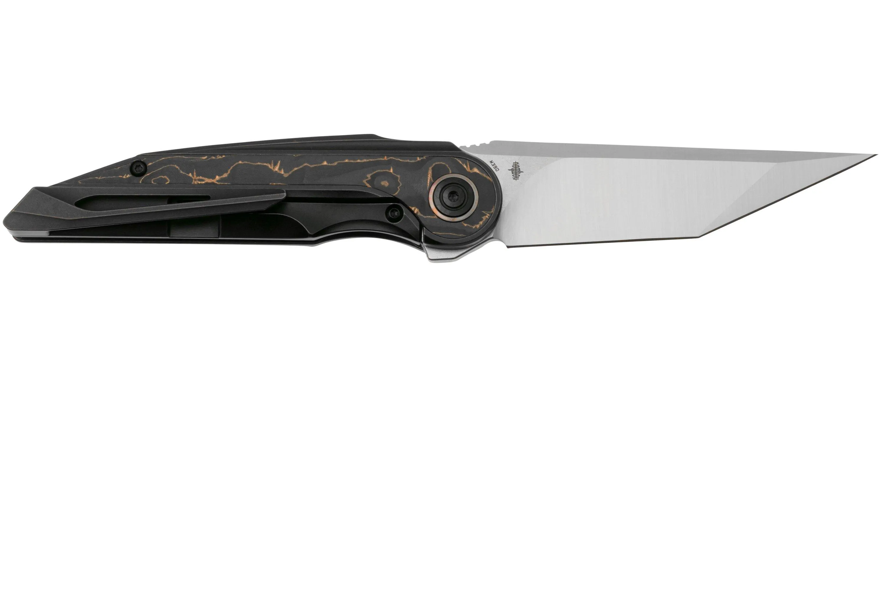 Bestech Blind Fury BT2303B M390 Satin, Titanium, Copper Carbon Fiber navaja, diseño Kombou