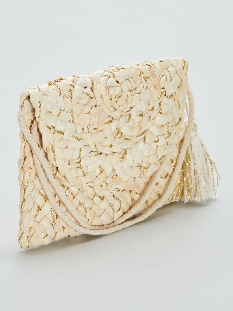 BOLSO DE PAJA + HILOS BRILLANTES  BEIGE