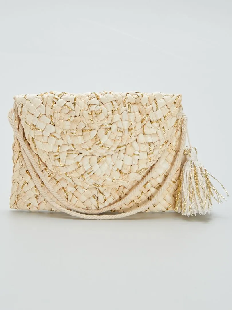 BOLSO DE PAJA + HILOS BRILLANTES  BEIGE
