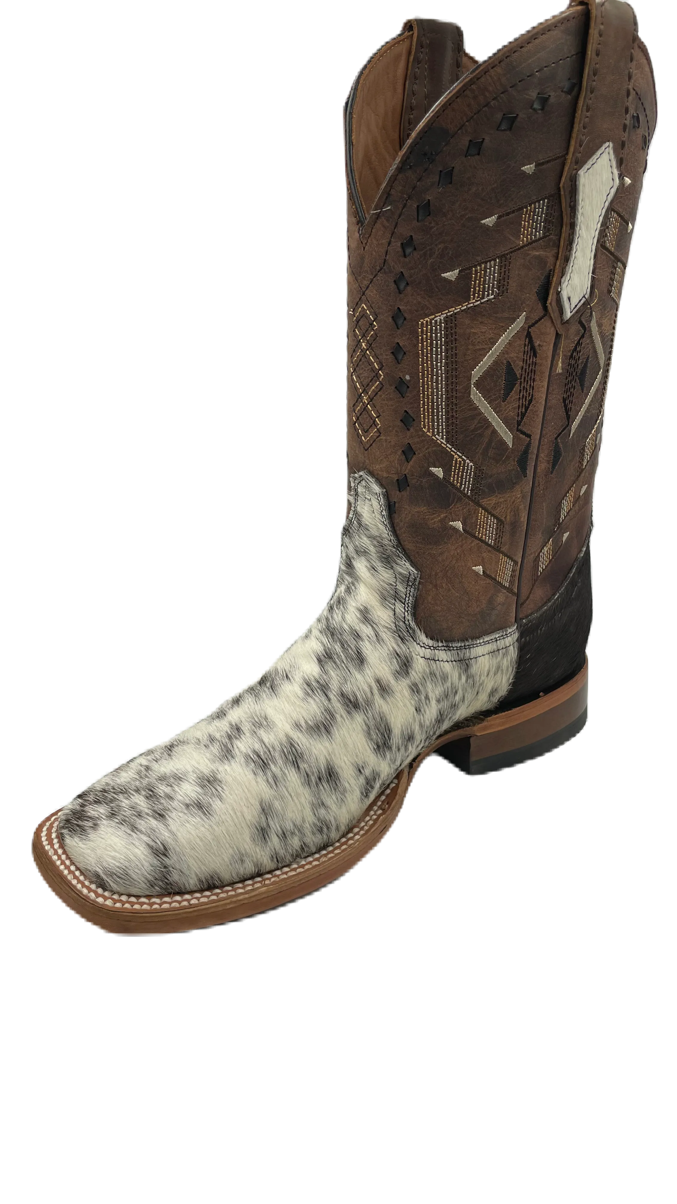 Bota vaquera para hombre piel Pelo de Res blanco con negro