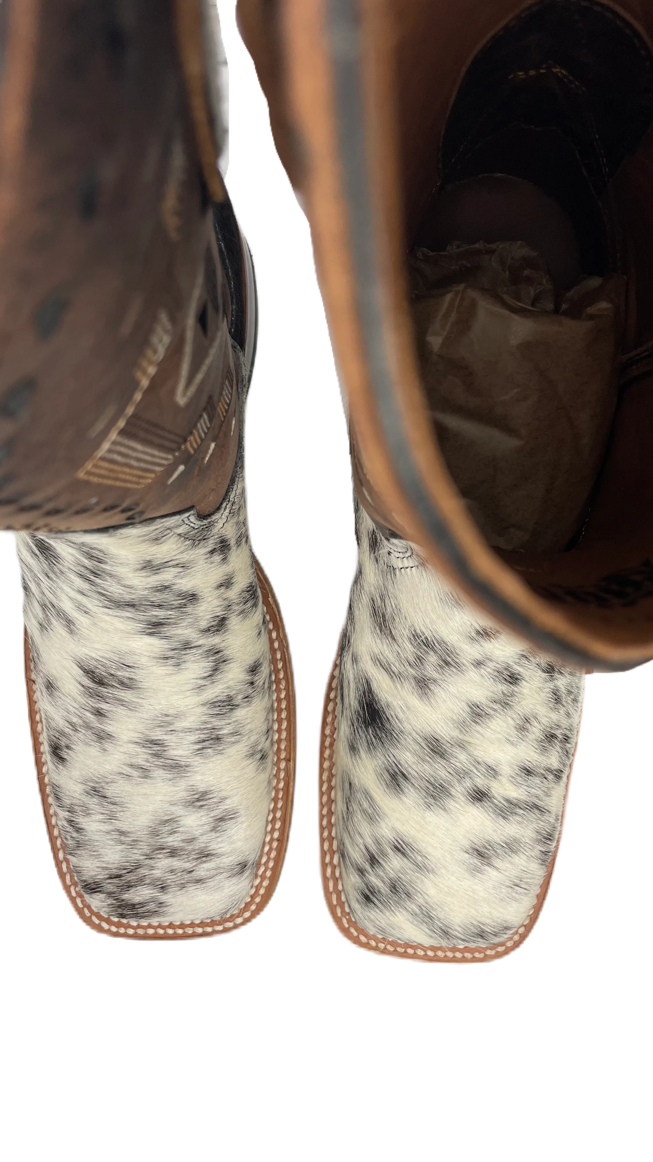 Bota vaquera para hombre piel Pelo de Res blanco con negro