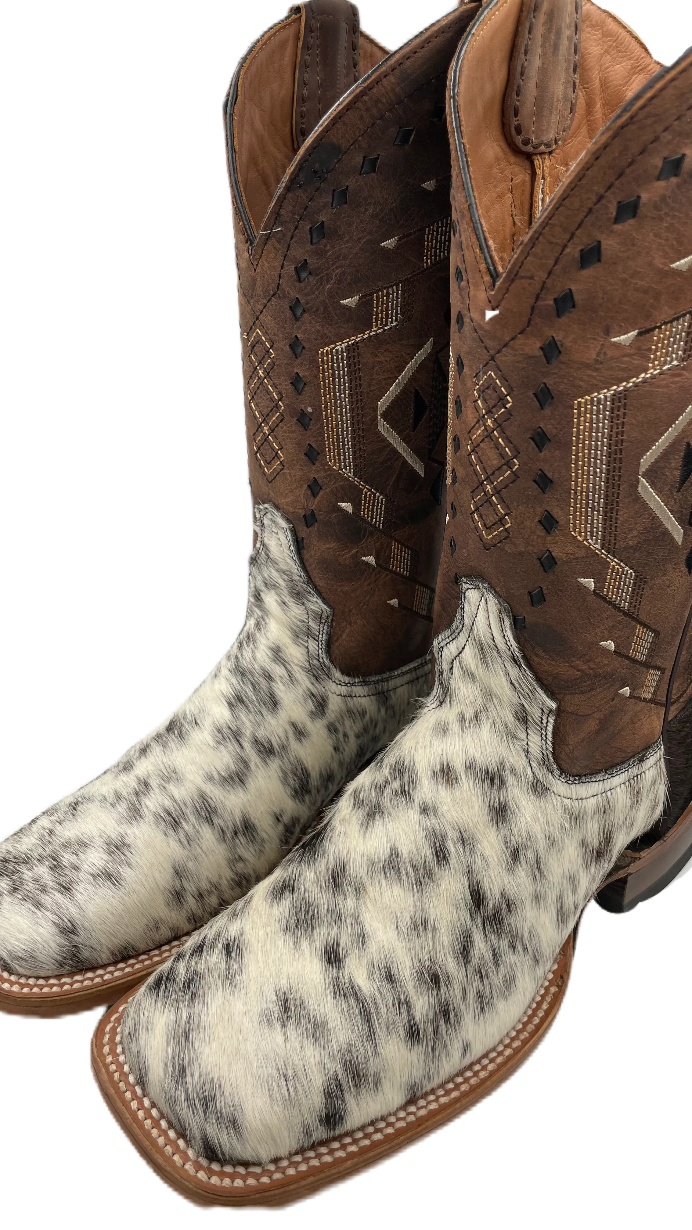 Bota vaquera para hombre piel Pelo de Res blanco con negro