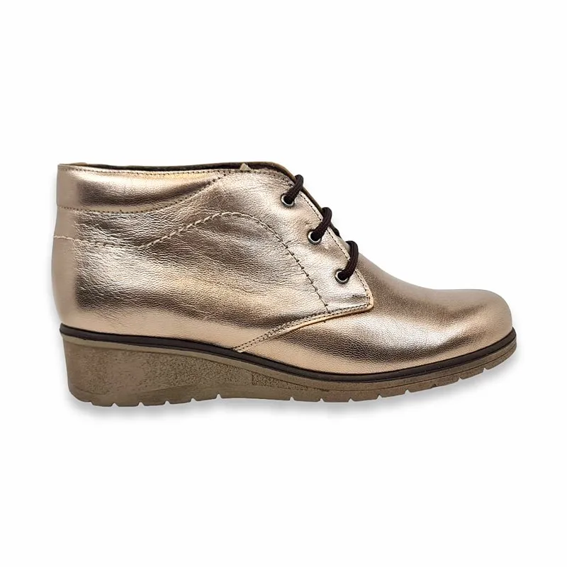 Botines Cómodos Mujer Piel Cuña Cordones Plantilla Extraíble 70241 Platino, de Tupié