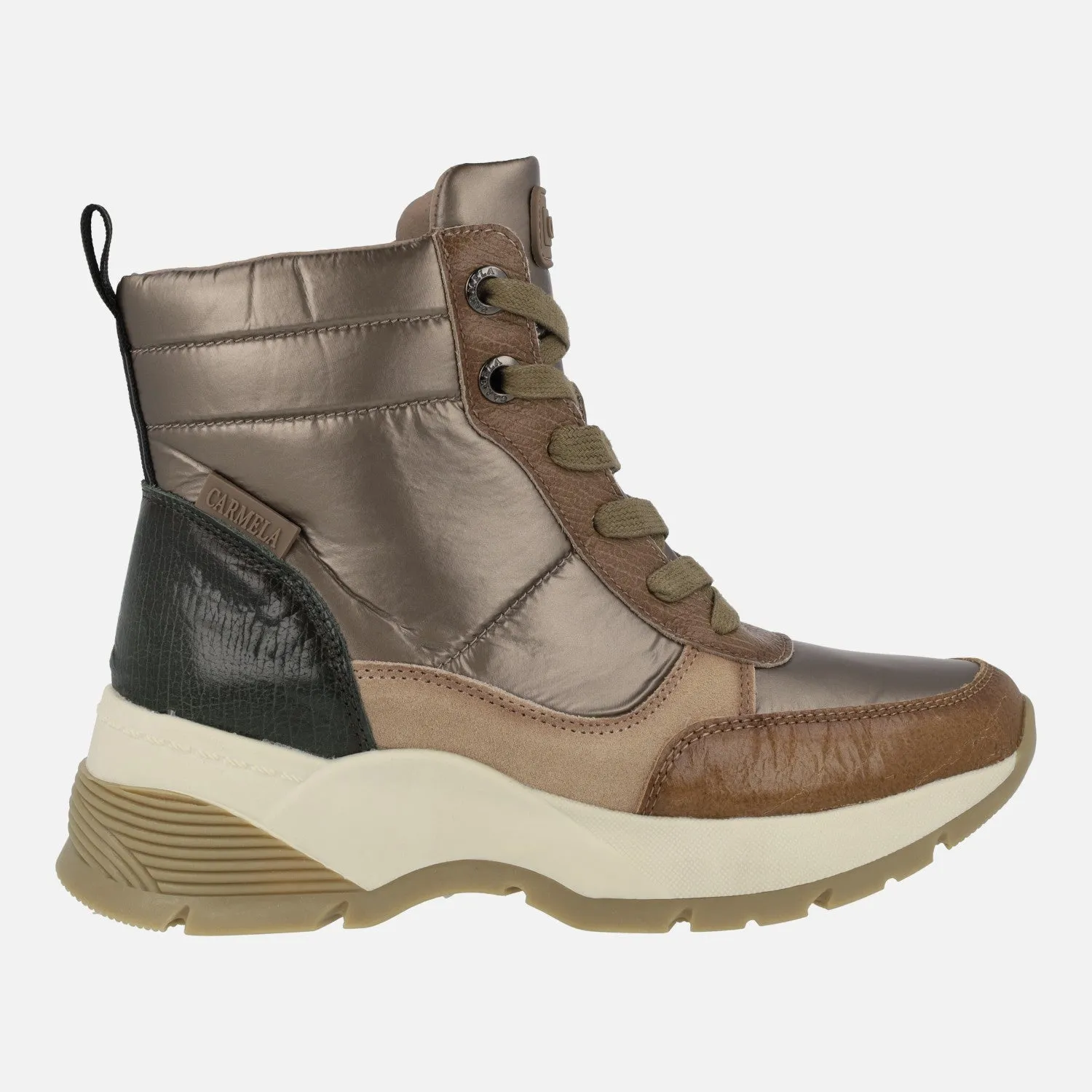 Botines de cordones acolchados multimaterial para mujer