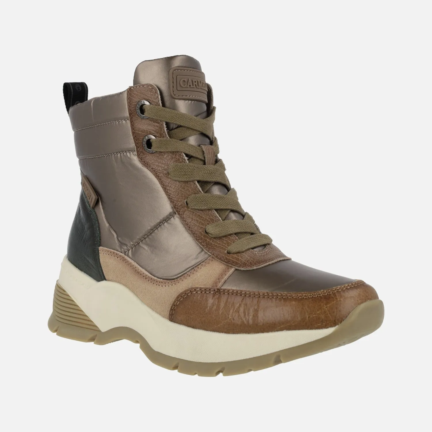 Botines de cordones acolchados multimaterial para mujer