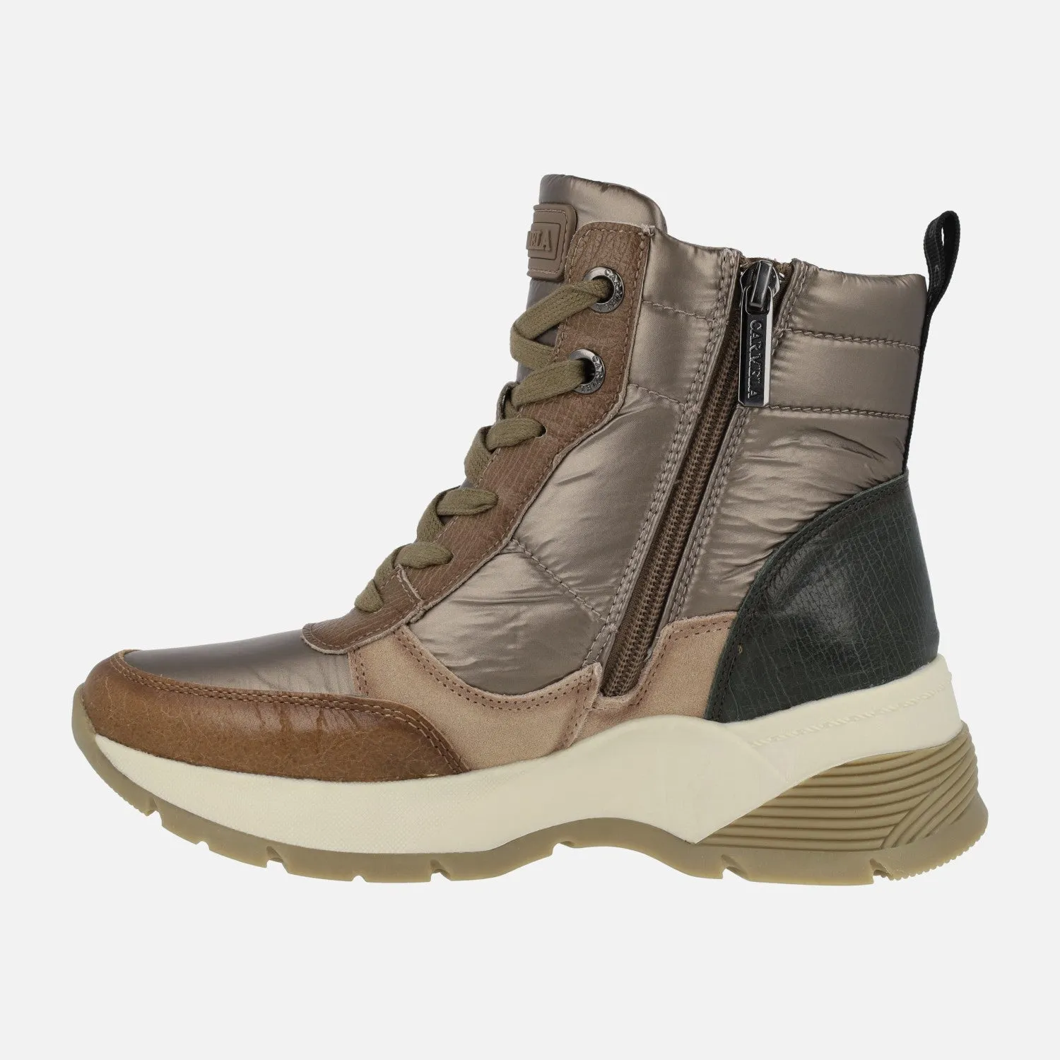 Botines de cordones acolchados multimaterial para mujer
