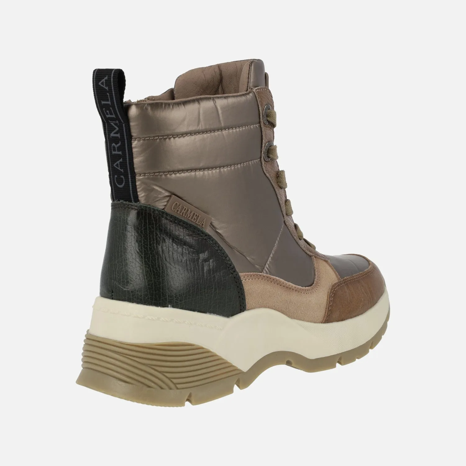 Botines de cordones acolchados multimaterial para mujer