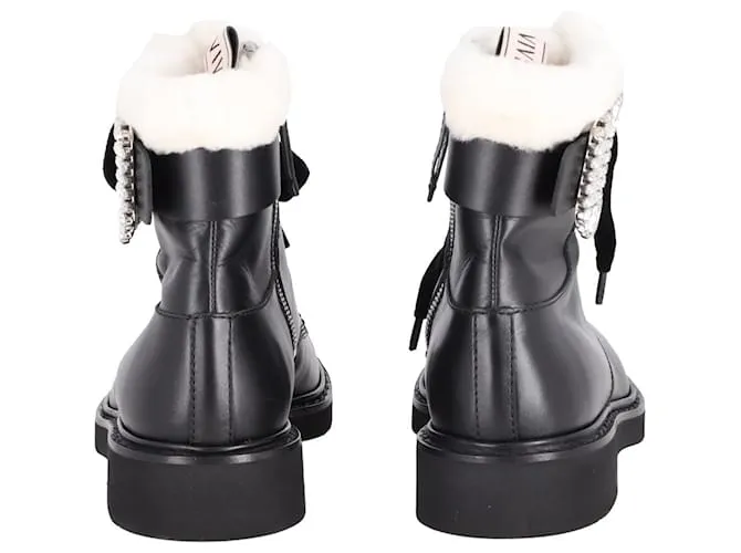 Botines de cuero negro con adornos de cristal y forro de piel de oveja Ranger de Roger Vivier 