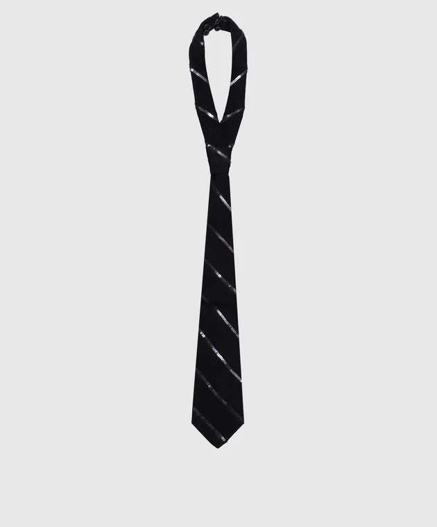 Brunello Cucinelli Black silk tie with sequins