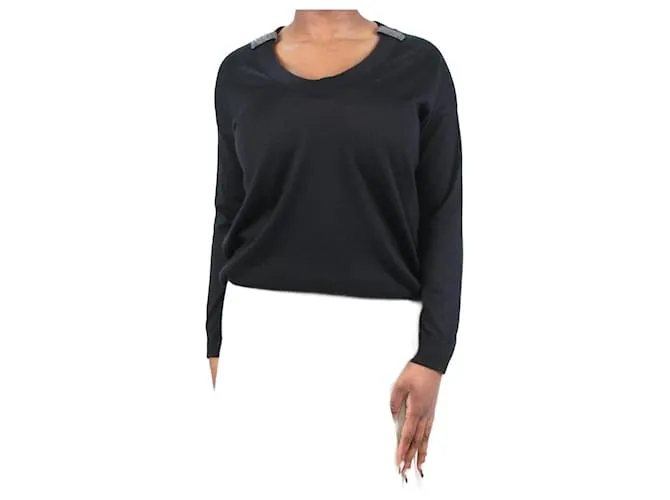 BRUNELLO CUCINELLI JERSEY NEGRO DE MEZCLA DE CACHEMIR CON PEDRERíA  TALLA M 