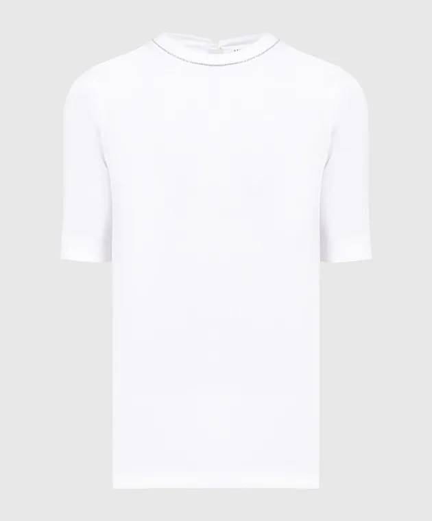 BRUNELLO CUCINELLI WHITE TSHIRT WITH A SCAR WITH A MONIL CHAIN