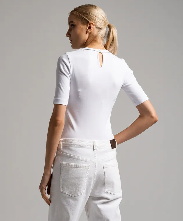 BRUNELLO CUCINELLI WHITE TSHIRT WITH A SCAR WITH A MONIL CHAIN
