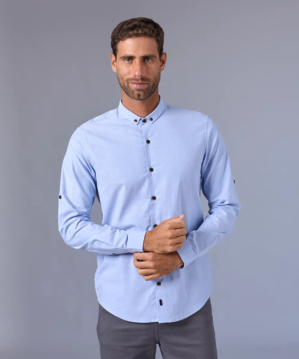 CAMISA MANGA LARGA MICRO BUTTON DOWN CLASSIC FIT CELESTE OI24