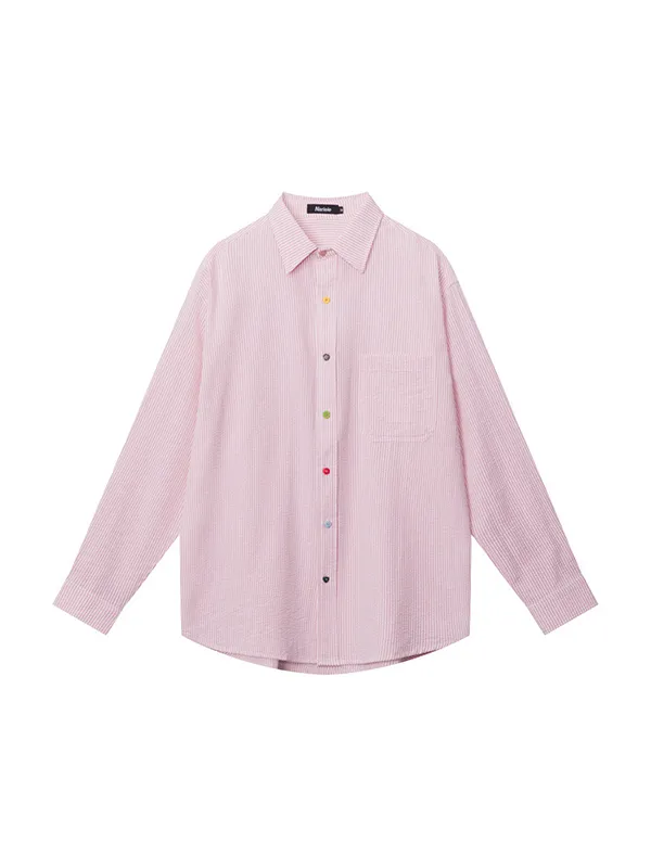 Camisas holgadas de manga larga con botones en contraste a rayas