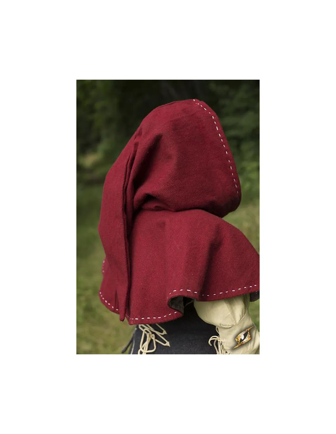 Capucha medieval con cubrehombros, color rojo oscuro
