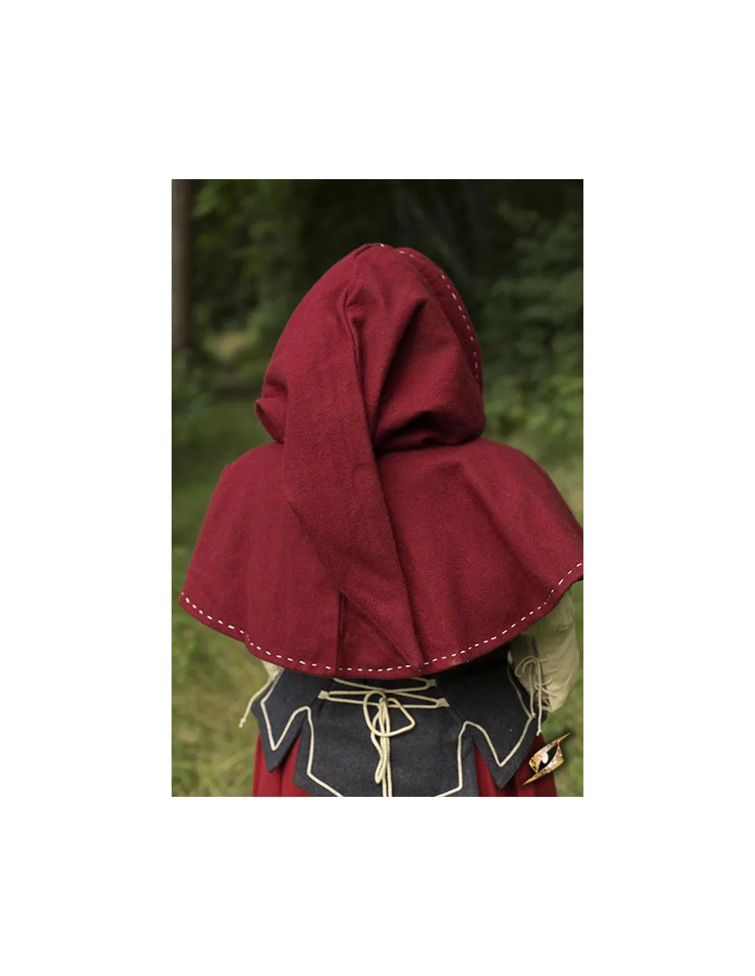 Capucha medieval con cubrehombros, color rojo oscuro