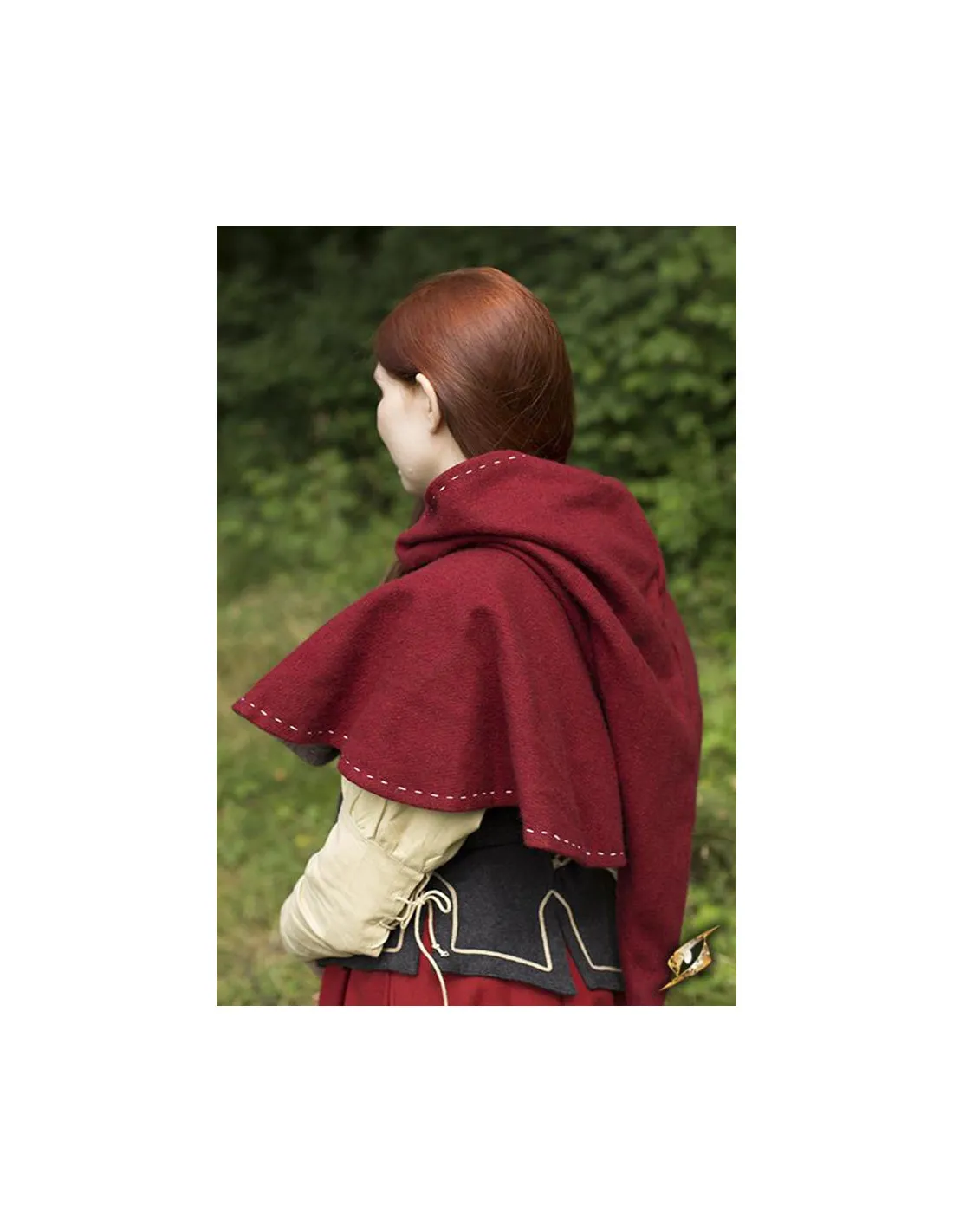 Capucha medieval con cubrehombros, color rojo oscuro