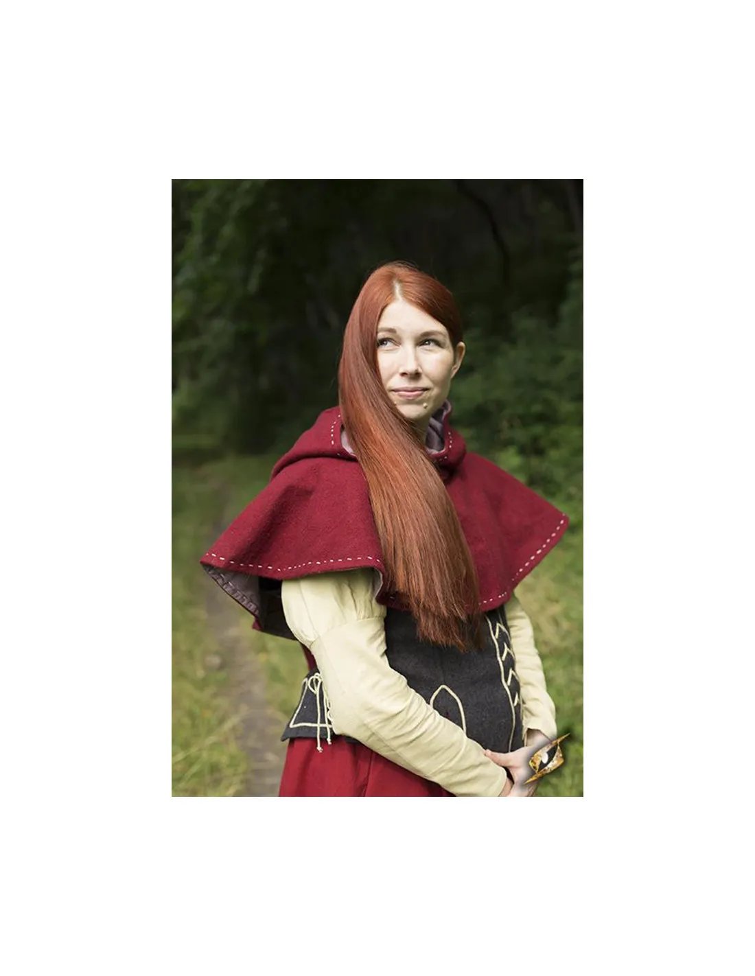Capucha medieval con cubrehombros, color rojo oscuro