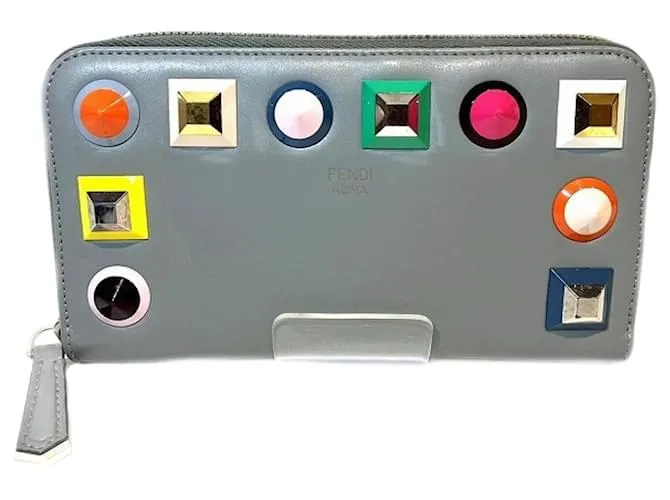 Cartera larga de cuero gris Fendi Castaño 