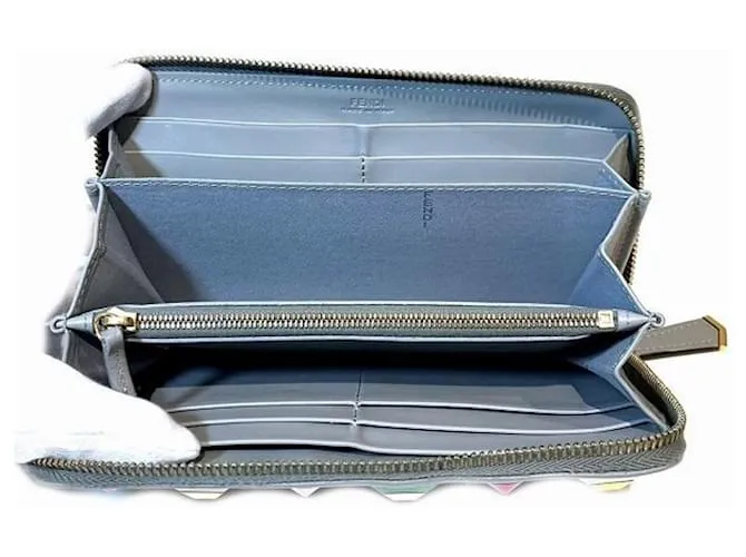 Cartera larga de cuero gris Fendi Castaño 