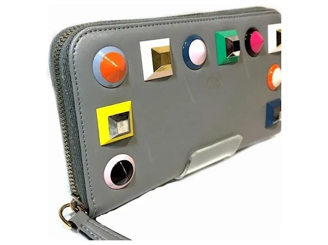 Cartera larga de cuero gris Fendi Castaño 