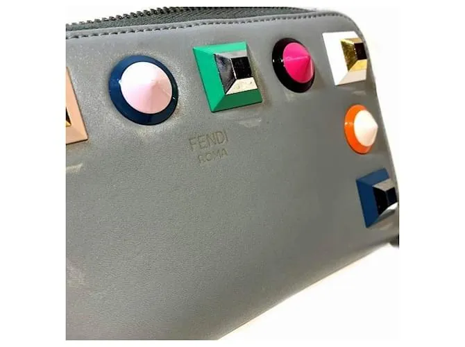Cartera larga de cuero gris Fendi Castaño 