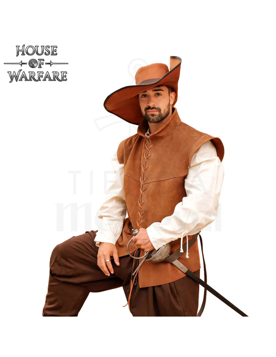 Chaleco medieval en piel de ante marrón
