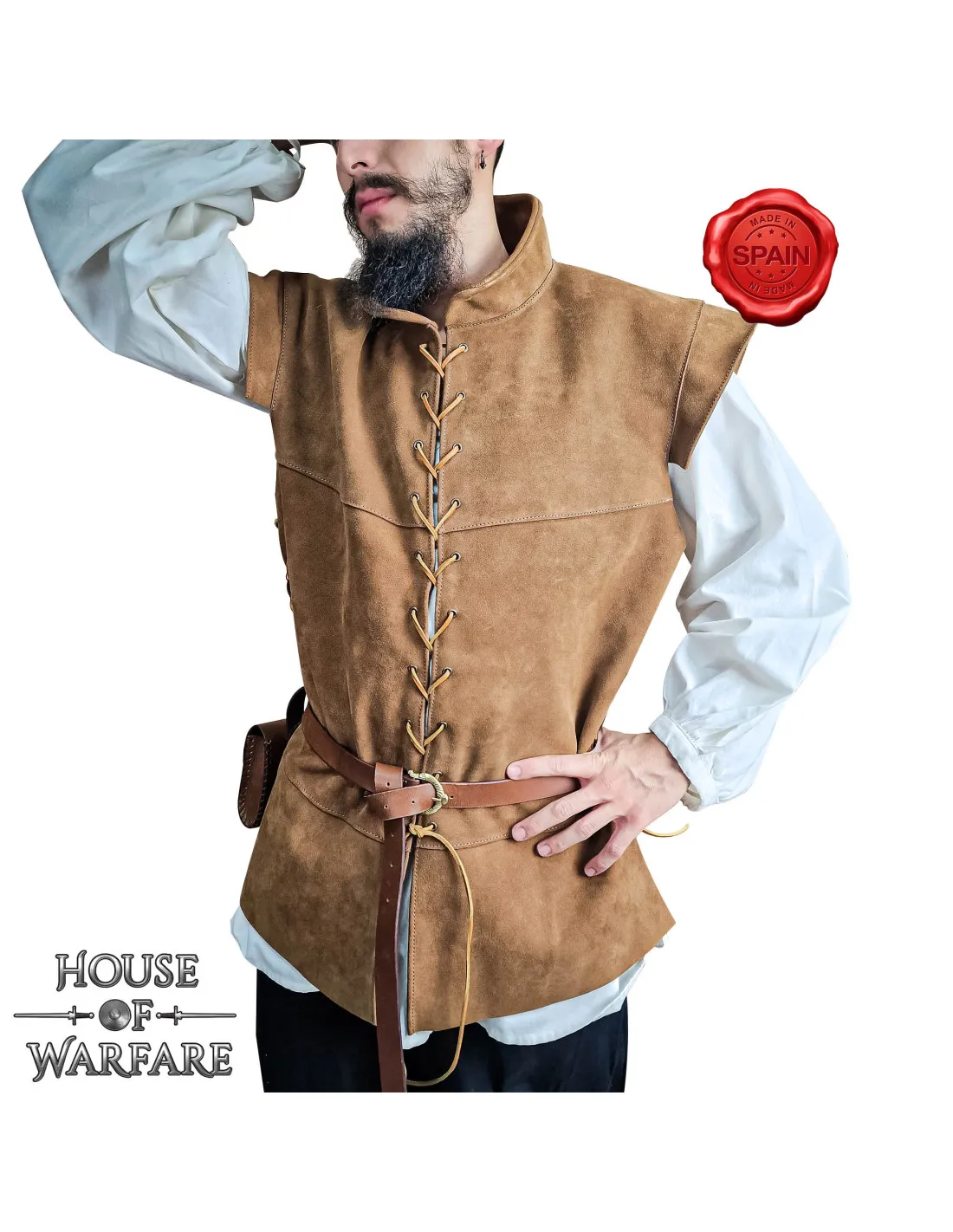 Chaleco medieval en piel de ante marrón