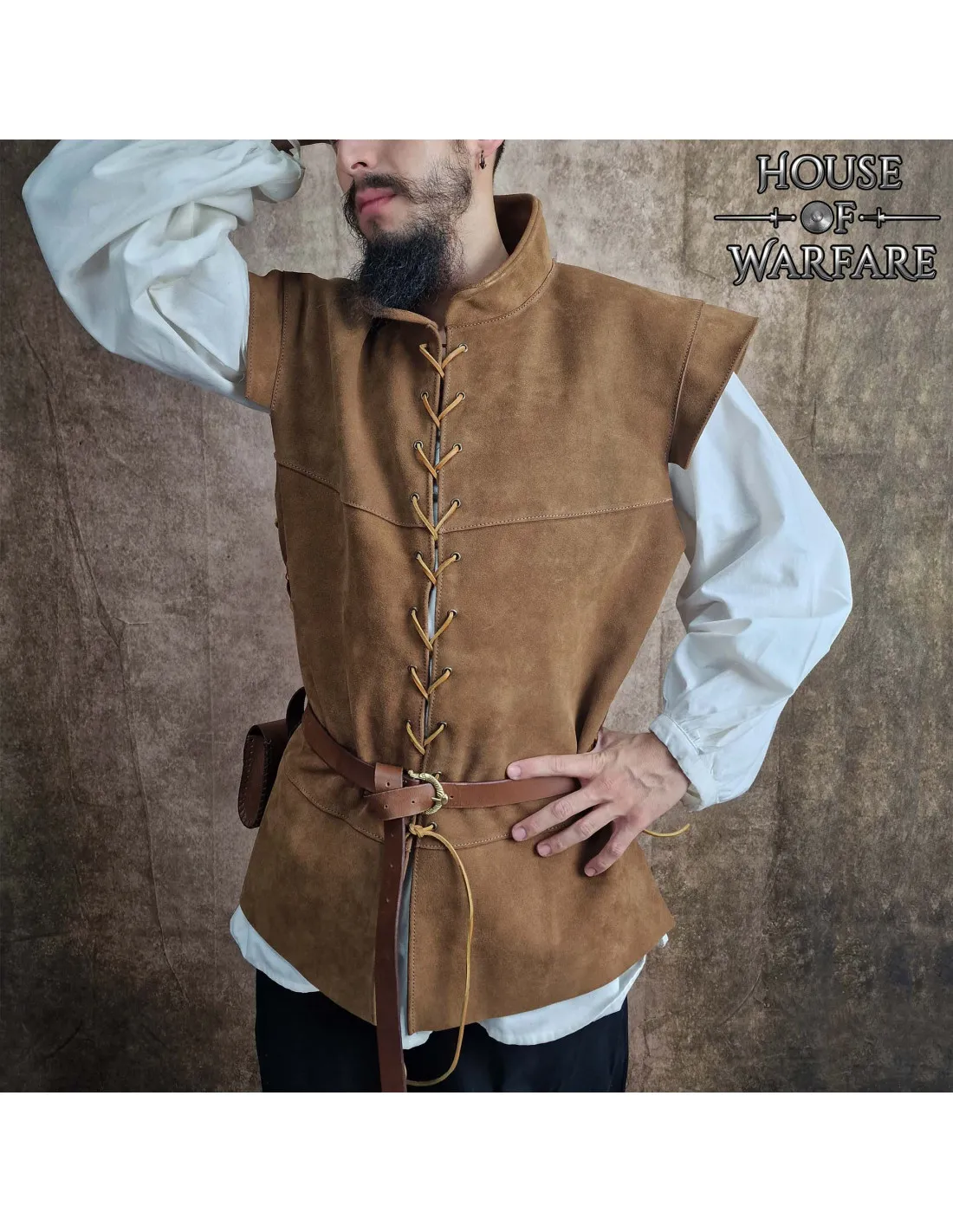 Chaleco medieval en piel de ante marrón