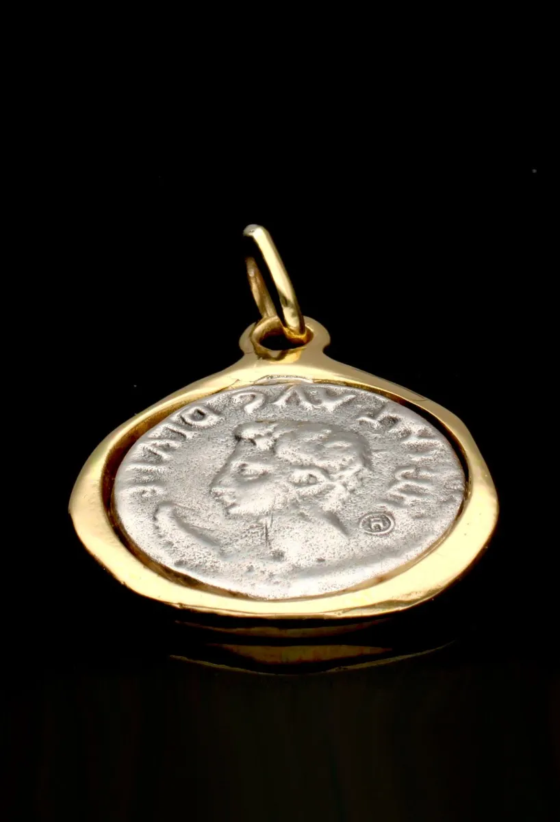 Colgante plata bicolor moneda antigua con cerco 251_11E0527