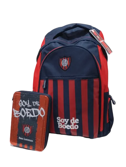 Combo escolar San Lorenzo!! cartuchera lata 2 pisos+ mochila 18 pulg