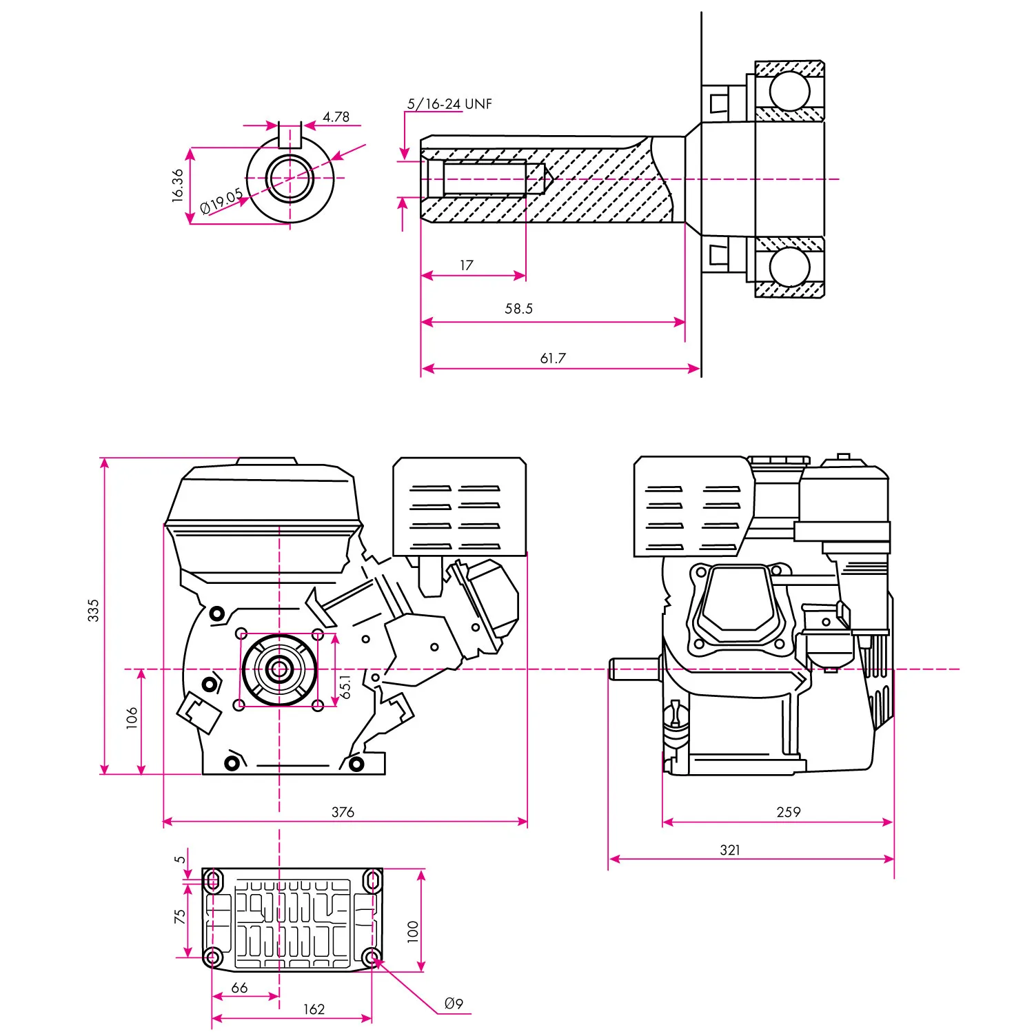 EBERTH Motor de gasolina 5,5 CV / 4,1 kW y 163 cc