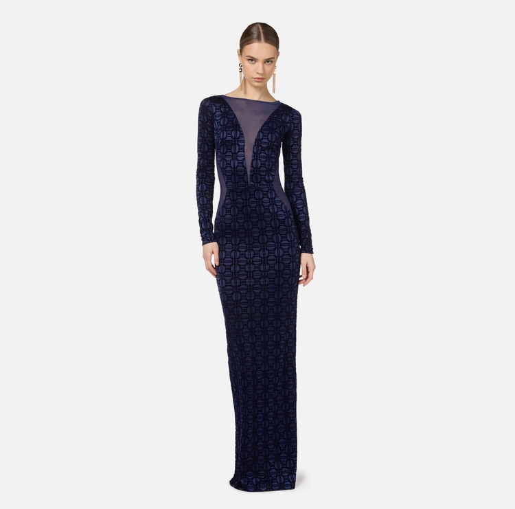 Elisabetta Franchi vestido red carpet de licra flocada y tul