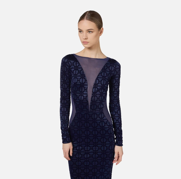 Elisabetta Franchi vestido red carpet de licra flocada y tul