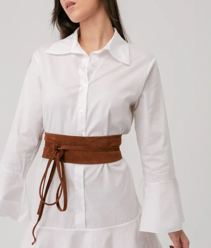 Fajín De Piel De Ante Para Mujer Camel