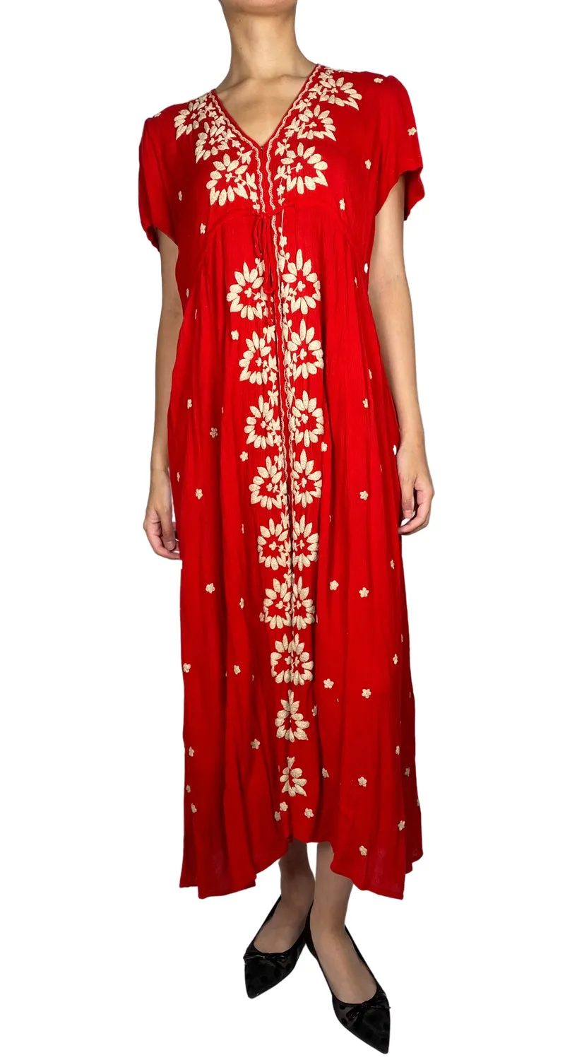 FREE PEOPLE Vestido Rojo Bordado