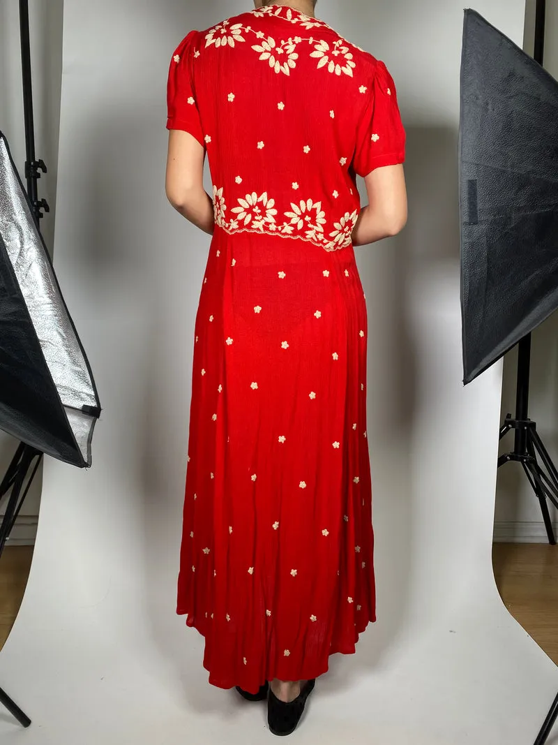 FREE PEOPLE Vestido Rojo Bordado