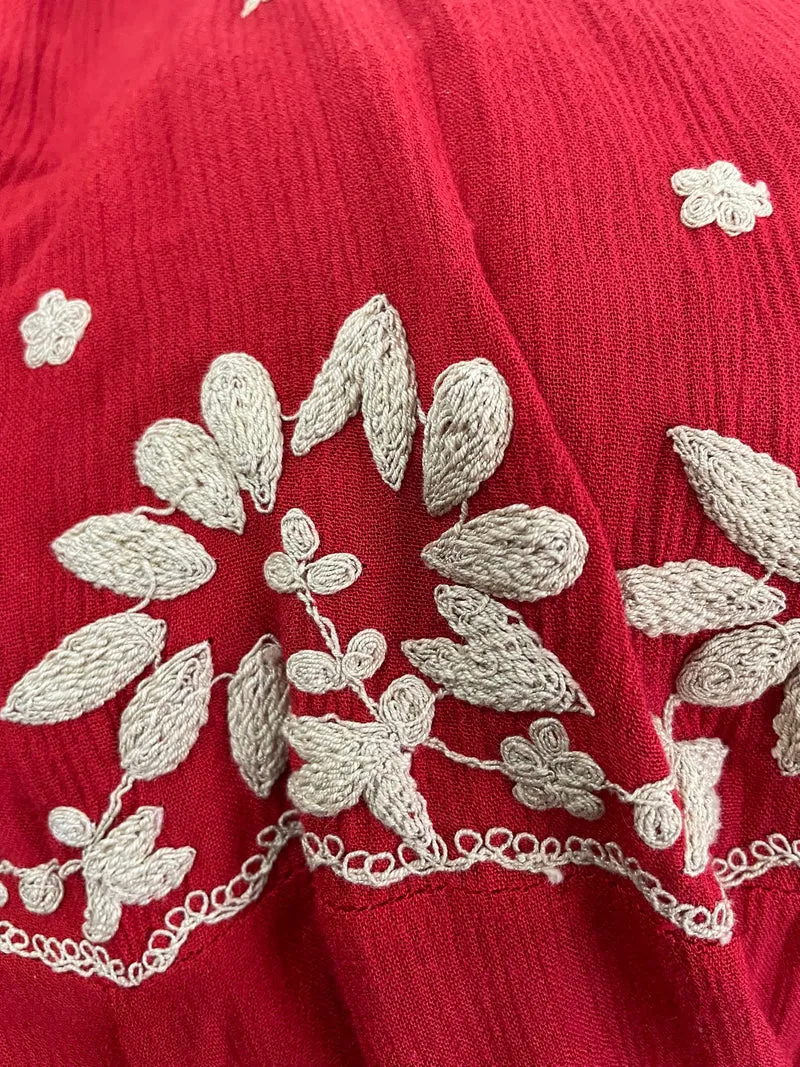 FREE PEOPLE Vestido Rojo Bordado