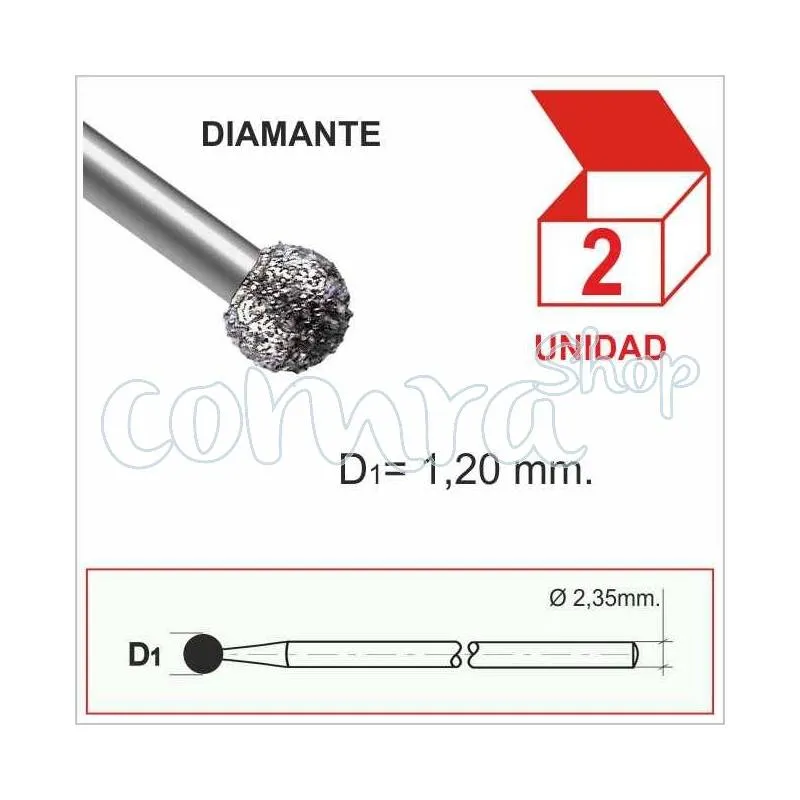 Fresa Diamantada Redonda 1,2 mm. C/2
