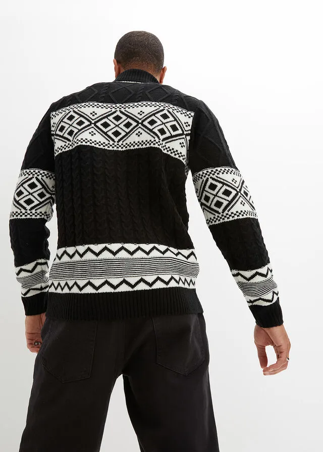 Jersey de cuello vuelto Negro con patrón nórdico