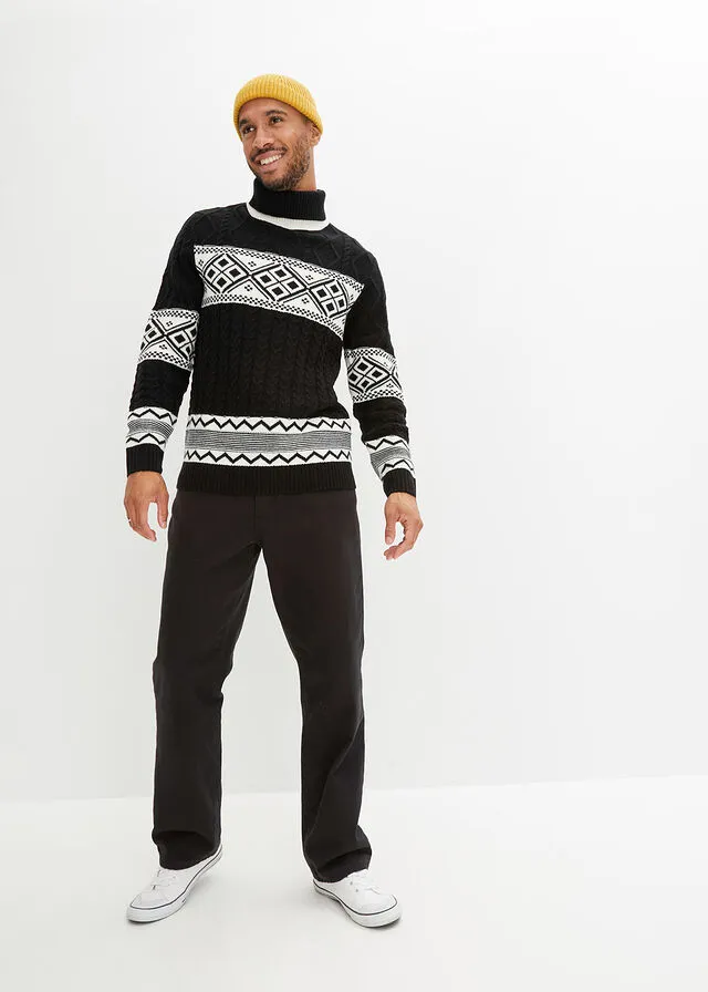 Jersey de cuello vuelto Negro con patrón nórdico