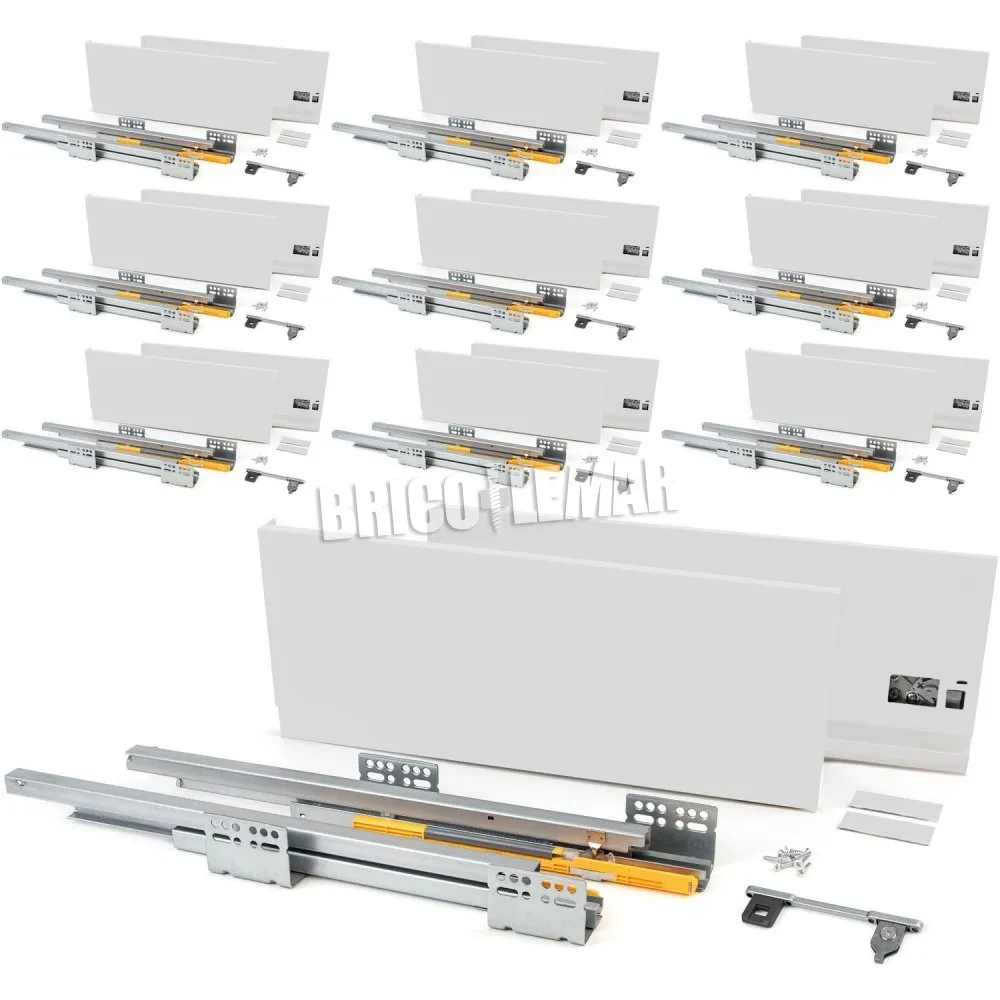 Lote de 10 kits para cajones de cocina Concept altura 185mm profundidad 350mm cierre suave acero blanco Emuca