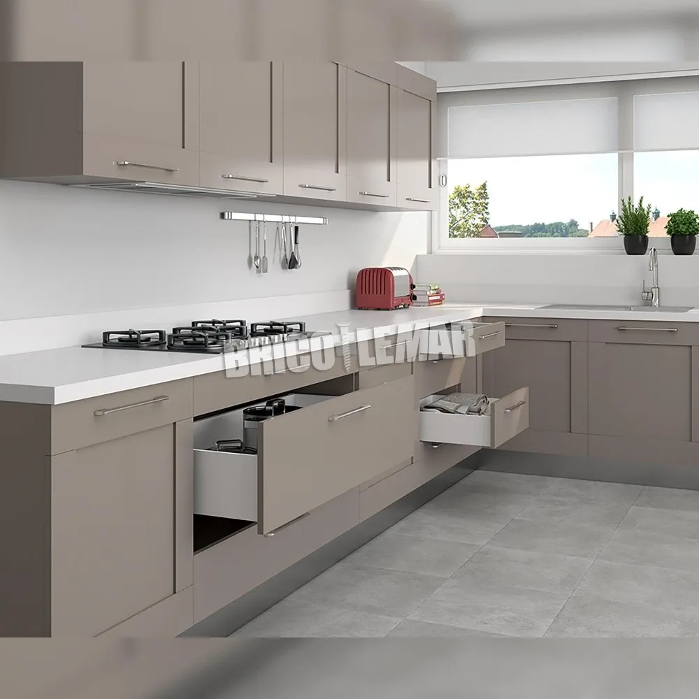 Lote de 10 kits para cajones de cocina Concept altura 185mm profundidad 350mm cierre suave acero blanco Emuca