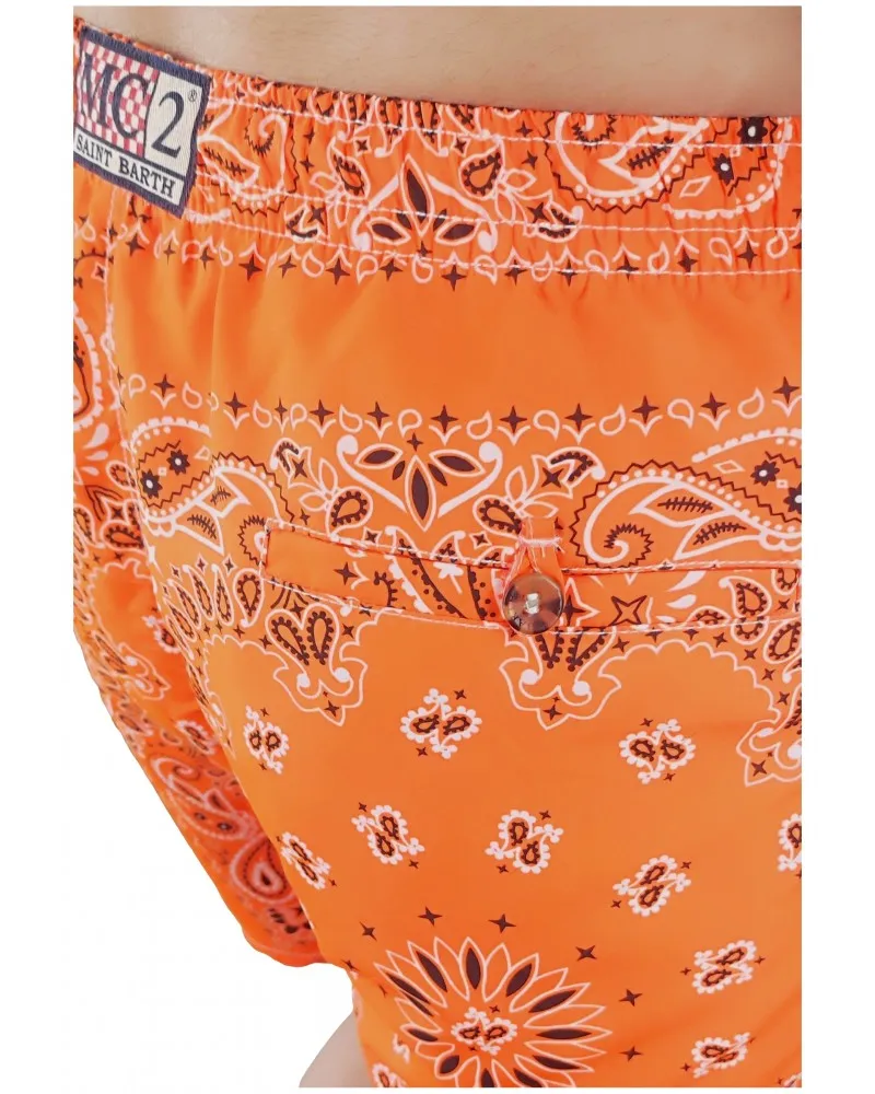 MC2 SAINT BARTH  BAñADOR ESTAMPADO BANDANA ROUND NARANJA