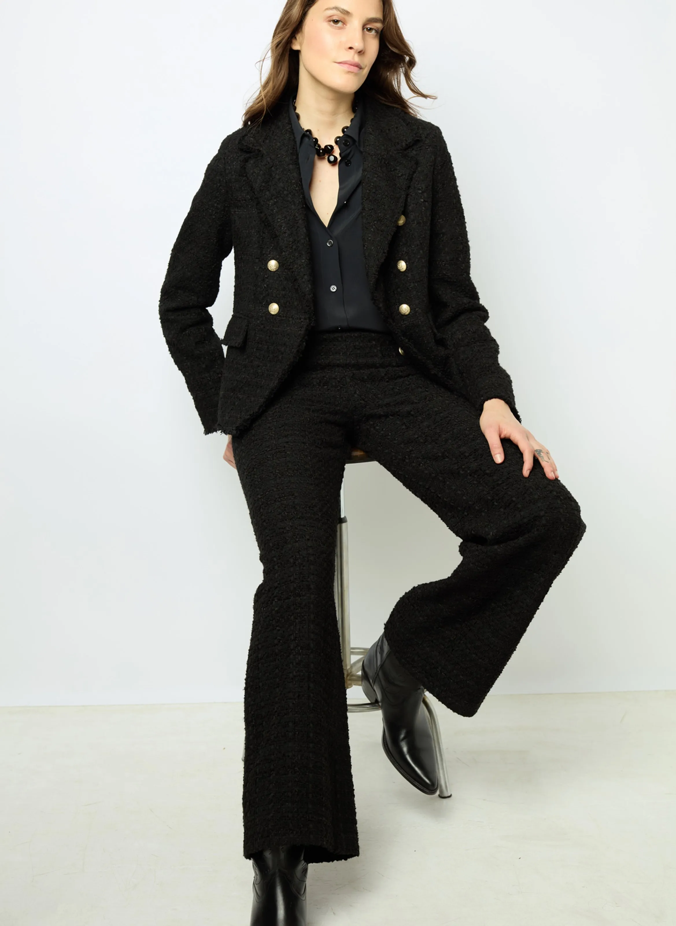 NADINE  PANTALóN DE ALGODóN MEZCLADO RECTO EN NEGRO