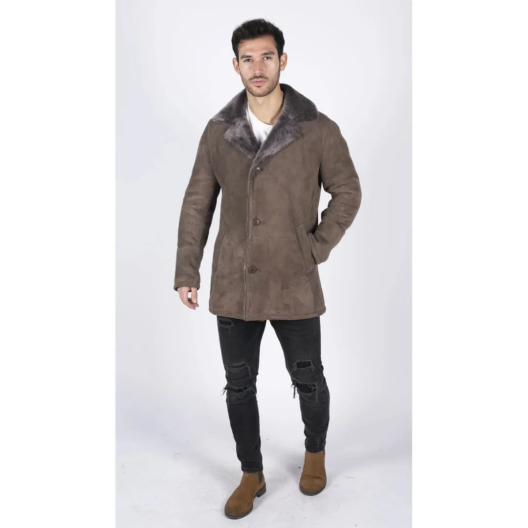 Patio de oveja para hombres BEIGE Classic 3/4 Chaqueta Botón V Cuello