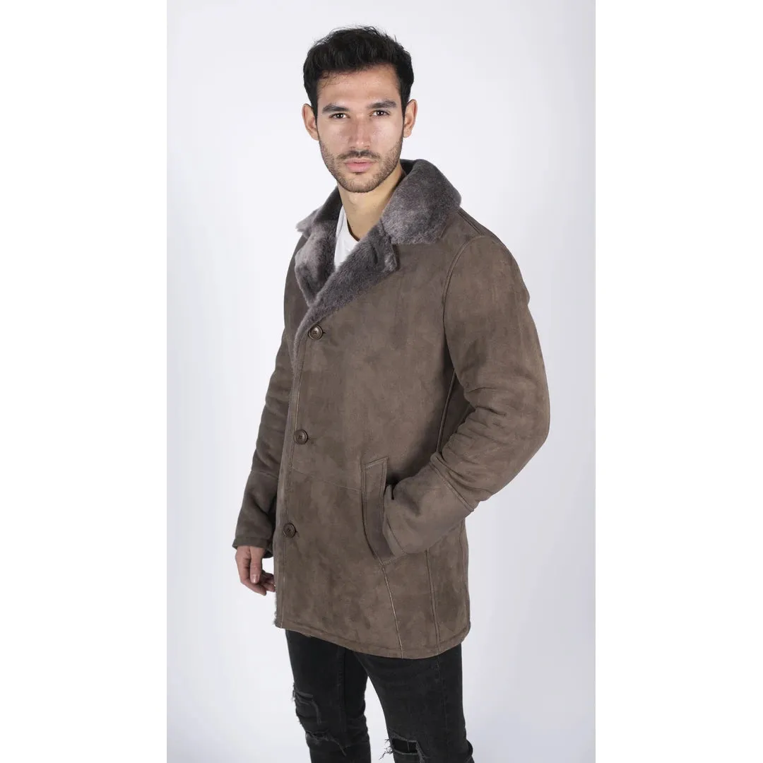Patio de oveja para hombres BEIGE Classic 3/4 Chaqueta Botón V Cuello