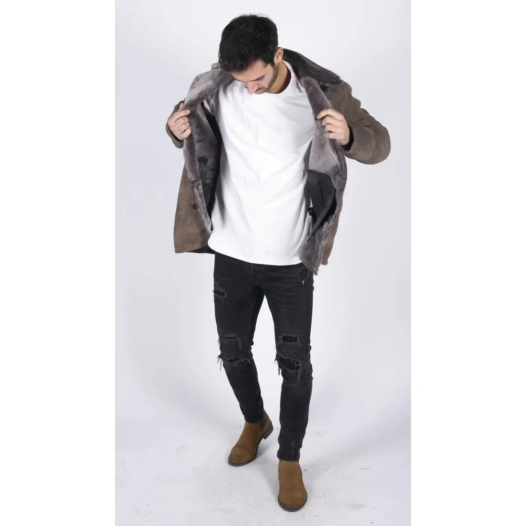 Patio de oveja para hombres BEIGE Classic 3/4 Chaqueta Botón V Cuello