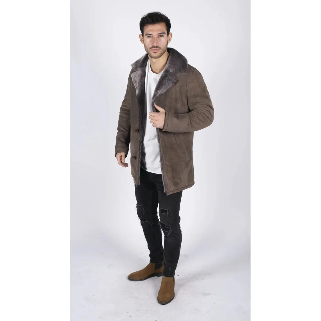 Patio de oveja para hombres BEIGE Classic 3/4 Chaqueta Botón V Cuello